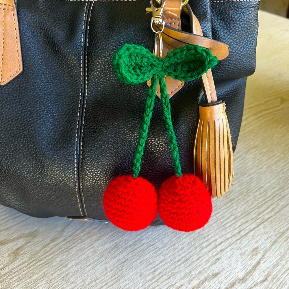 Hand Crocheted Cherries Keychain! - Picture 1 of 15
